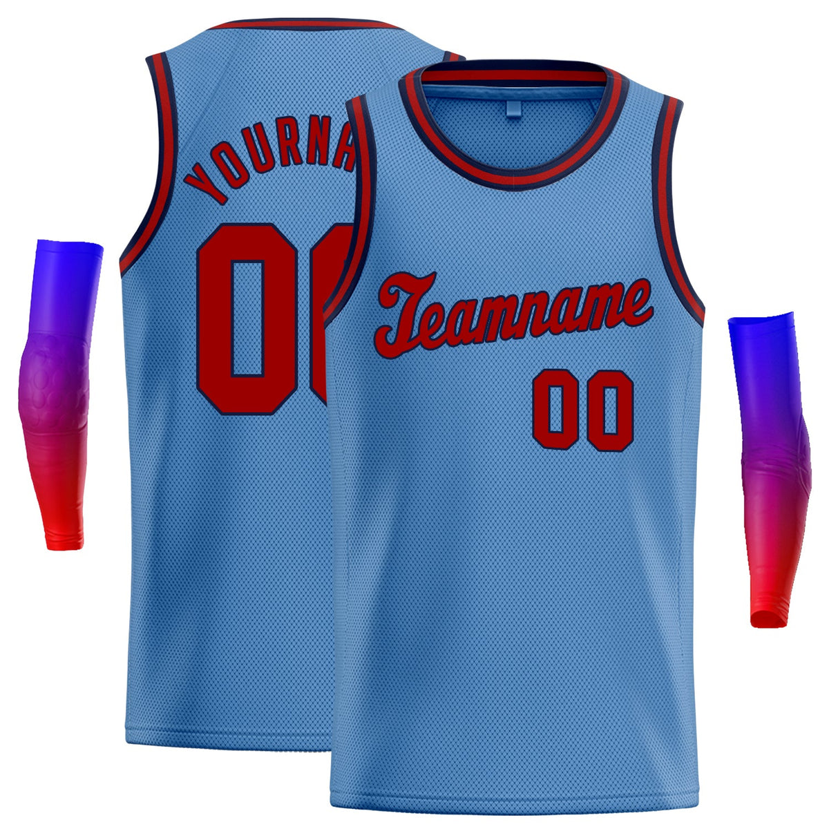 Custom Light Blue Navy-Red Classic Tops Athletic Basketball Jersey