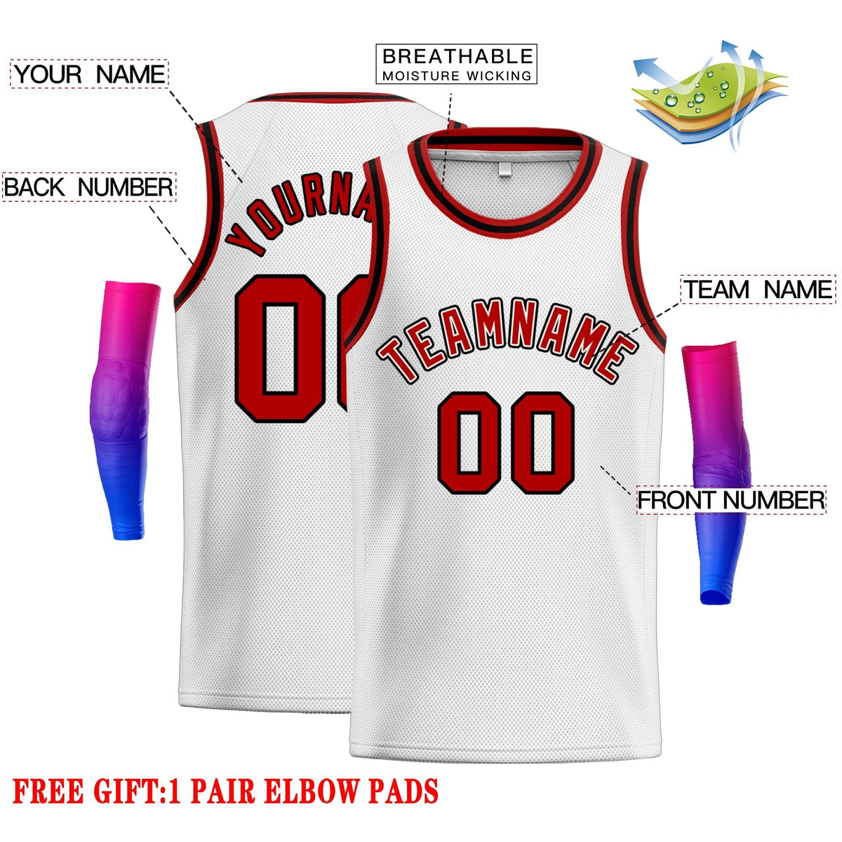 Custom White Red-Black Classic Tops Men Casual Basketball Jersey