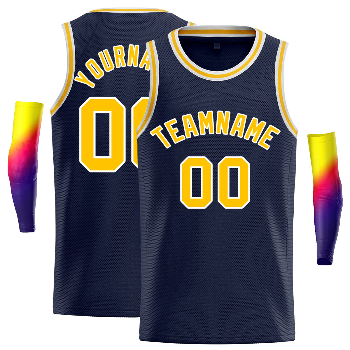 Custom Navy Yellow-White Classic Tops Fashion Basketball Jersey