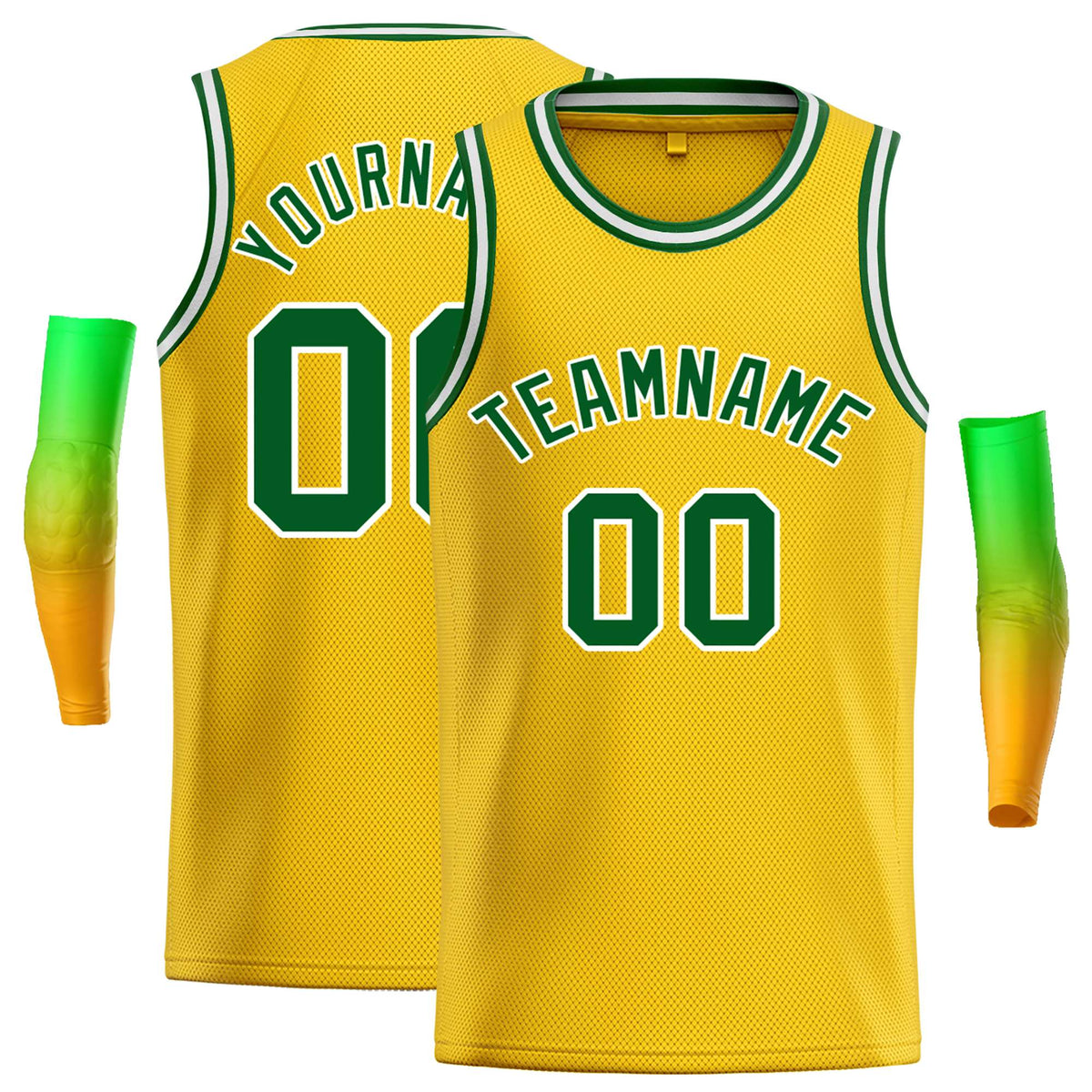 Custom Yellow Green-White Classic Tops Casual Basketball Jersey