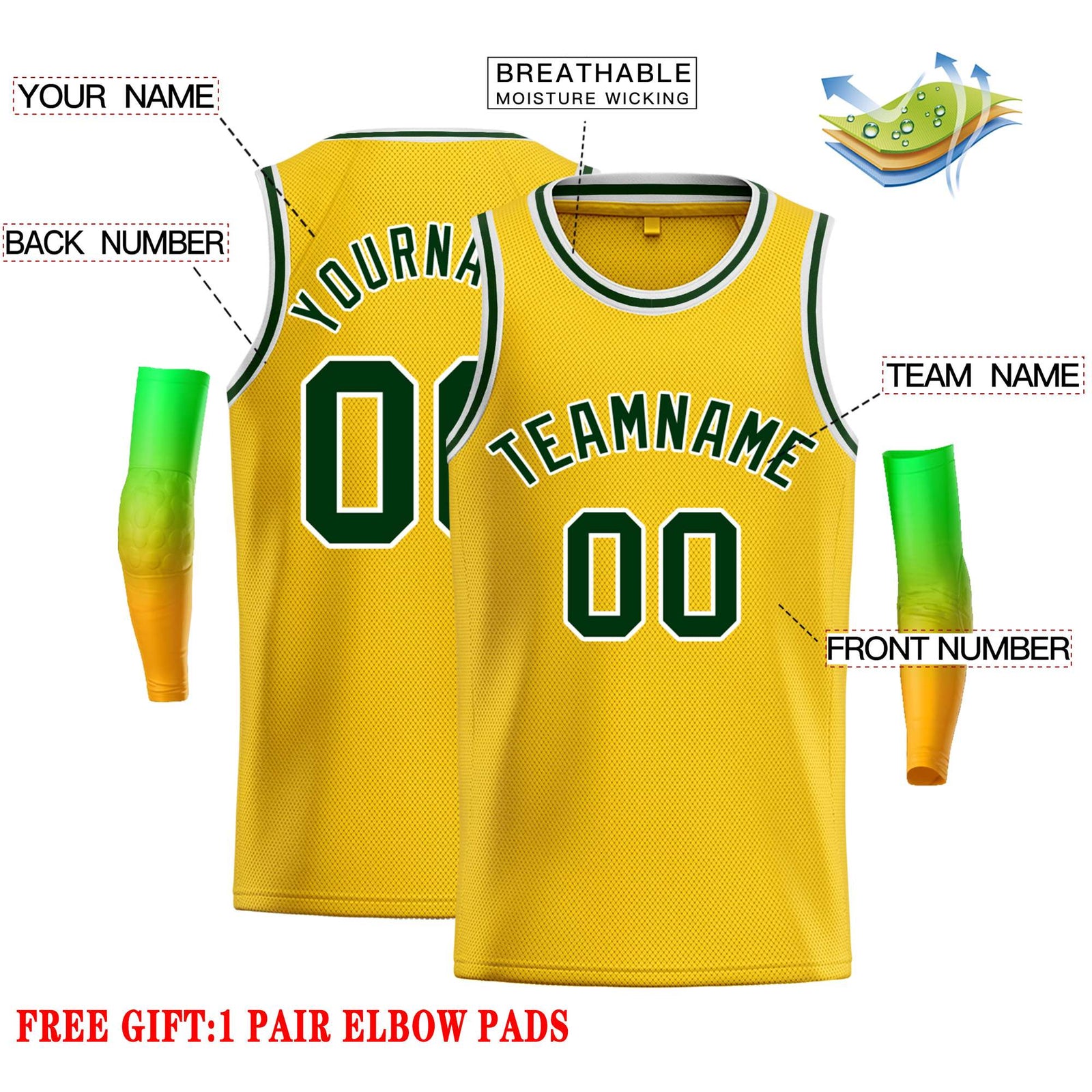 Custom Yellow Green-White Classic Tops Casual Basketball Jersey