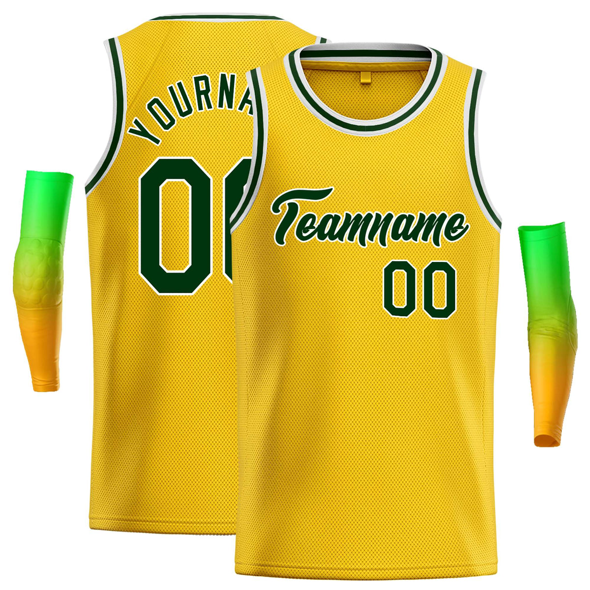 Custom Yellow Green-White Classic Tops Casual Basketball Jersey