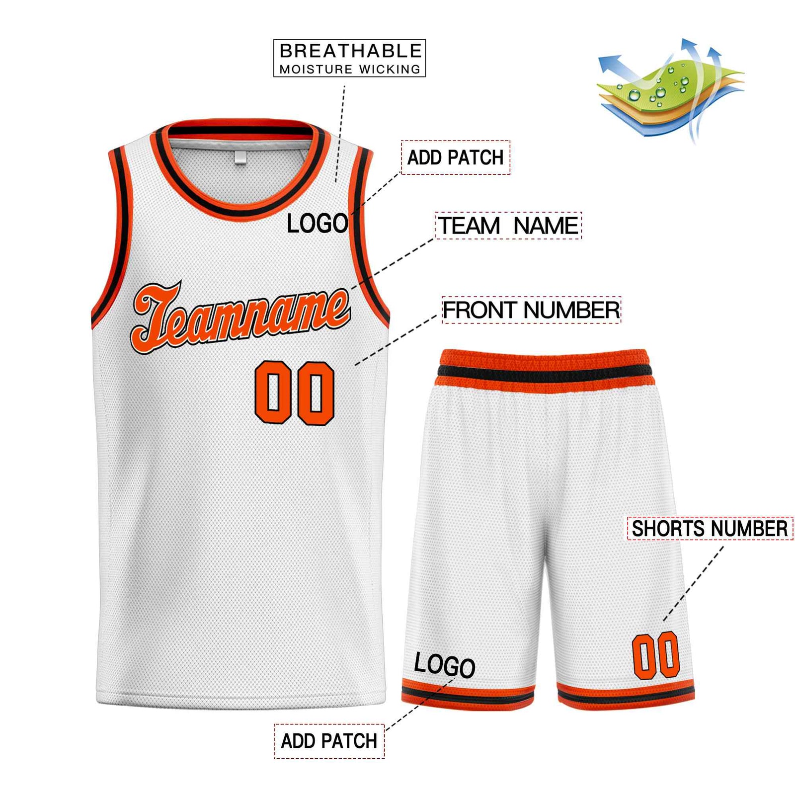 Custom White Orange-Black Classic Sets Sports Uniform Basketball Jersey