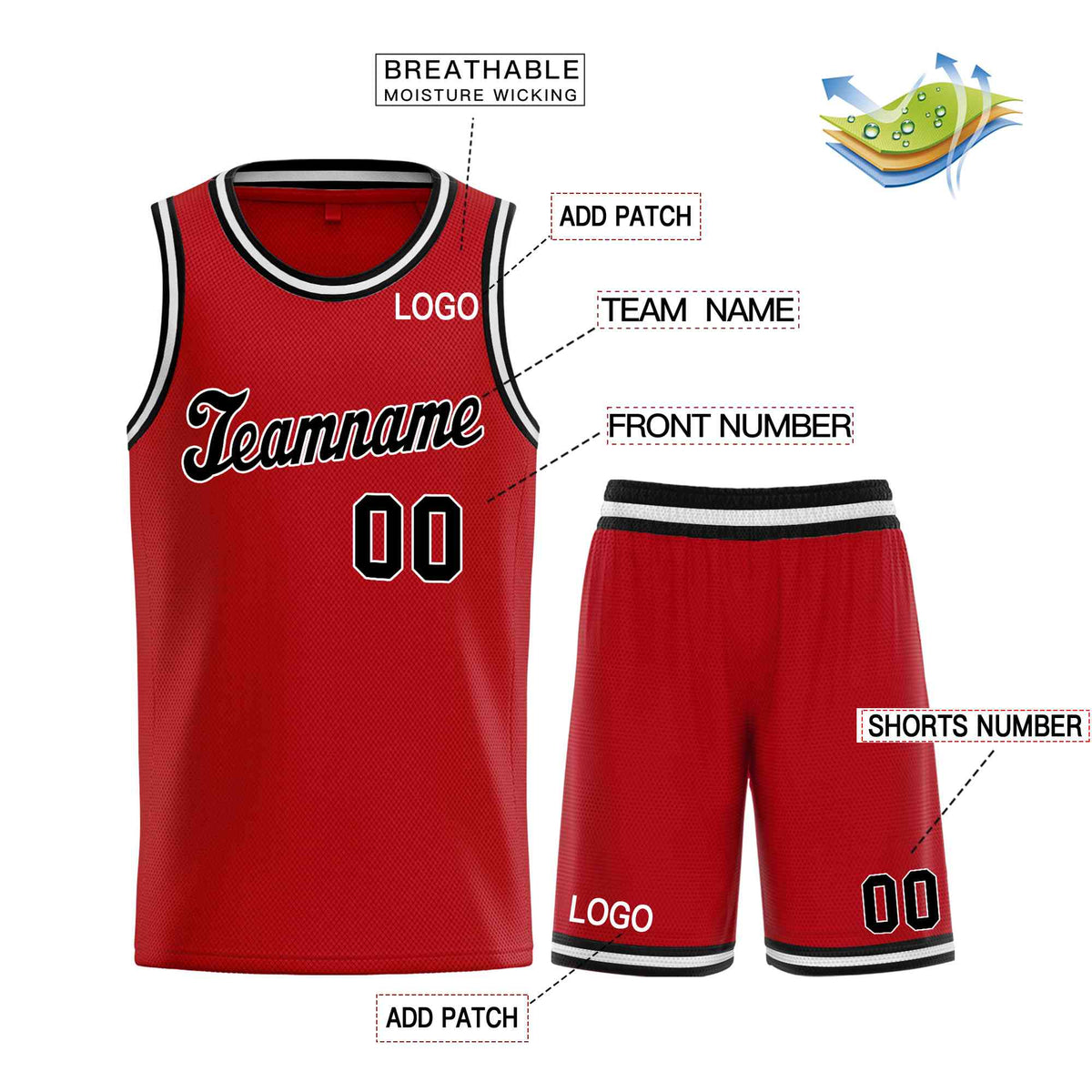 Custom Red Black-White Classic Sets Sports Uniform Basketball Jersey