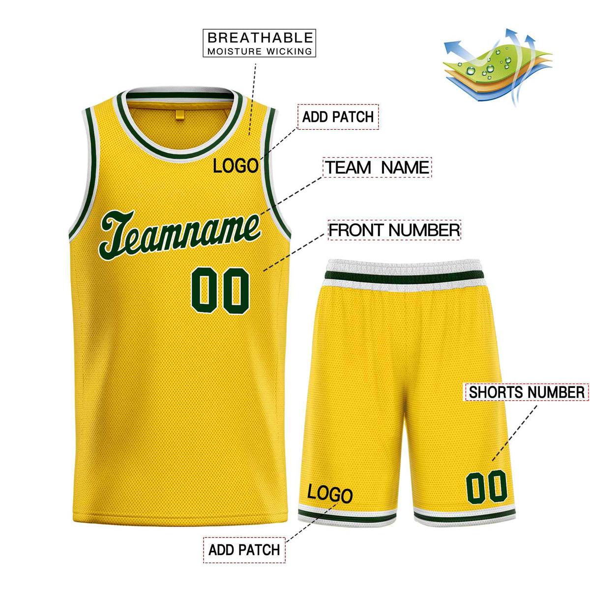 Custom Yellow Hunter Green-White Classic Sets Sports Uniform Basketball Jersey