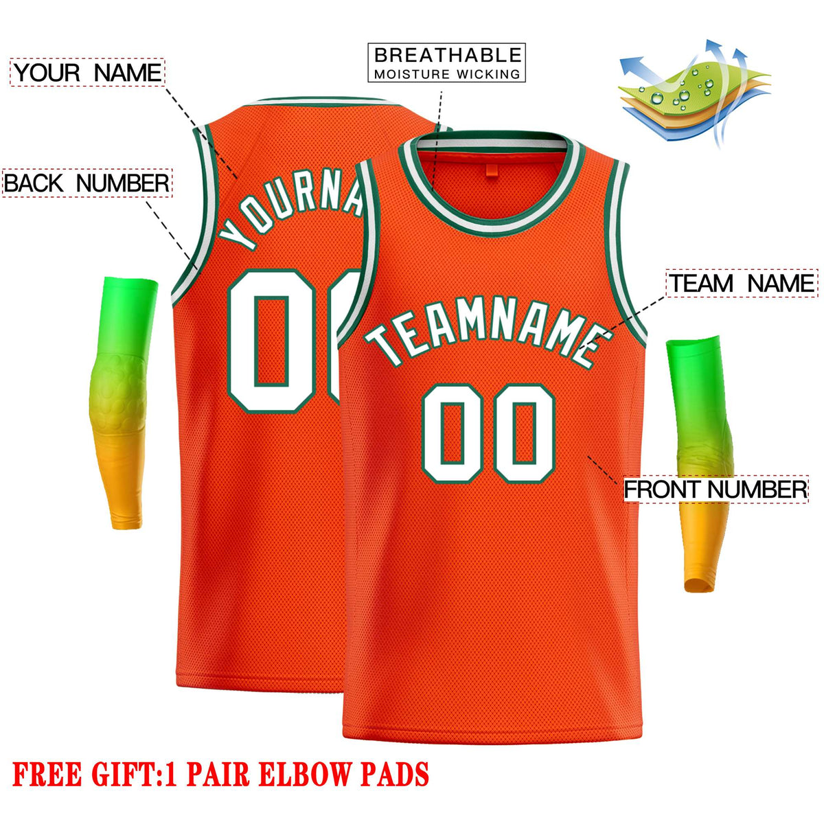Custom Orange White-Green Classic Tops Casual Basketball Jersey