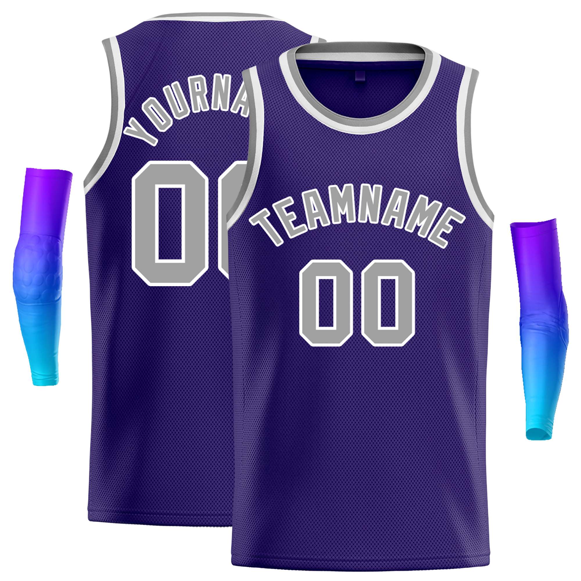 Custom Purple Gray-White Classic Tops Casual Basketball Jersey