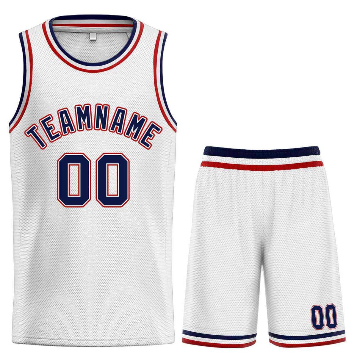 Custom White Navy-Red Classic Sets Curved Basketball Jersey