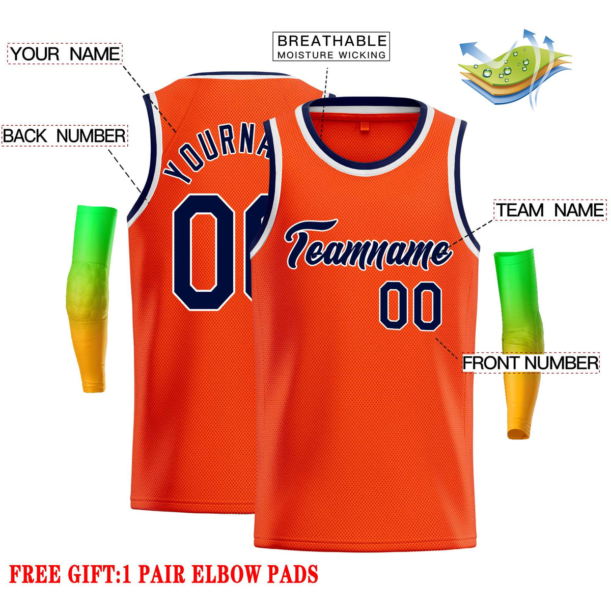 Custom Orange Navy-White Classic Tops Casual Basketball Jersey