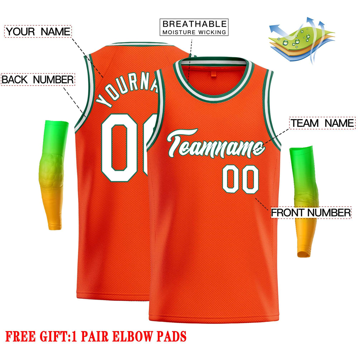 Custom Orange White-Green Classic Tops Casual Basketball Jersey