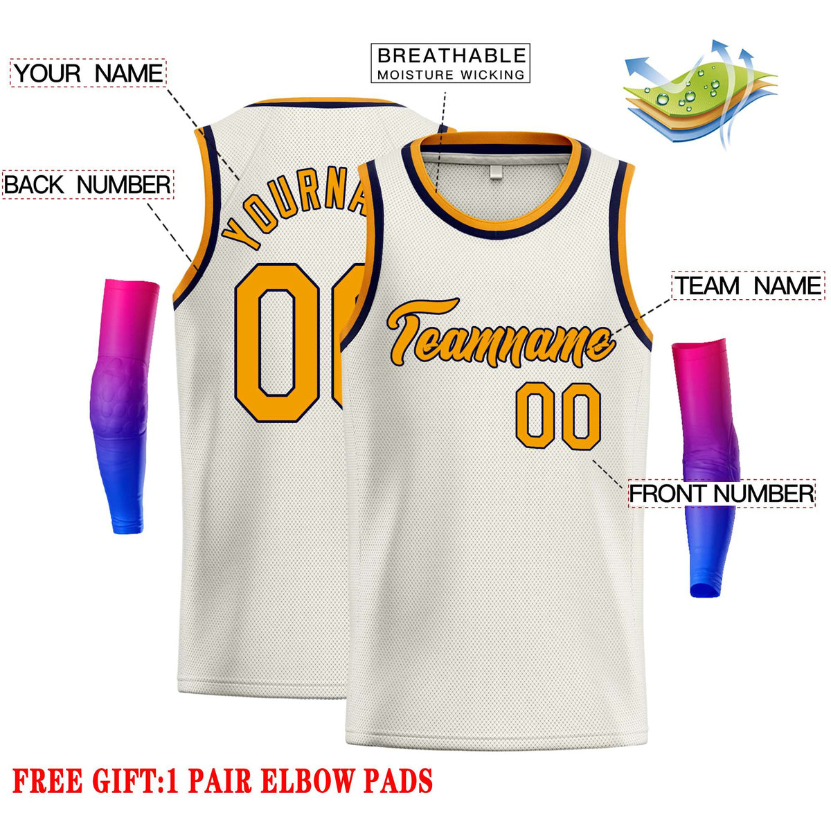 Custom Cream Yellow-Black Classic Tops Casual Basketball Jersey