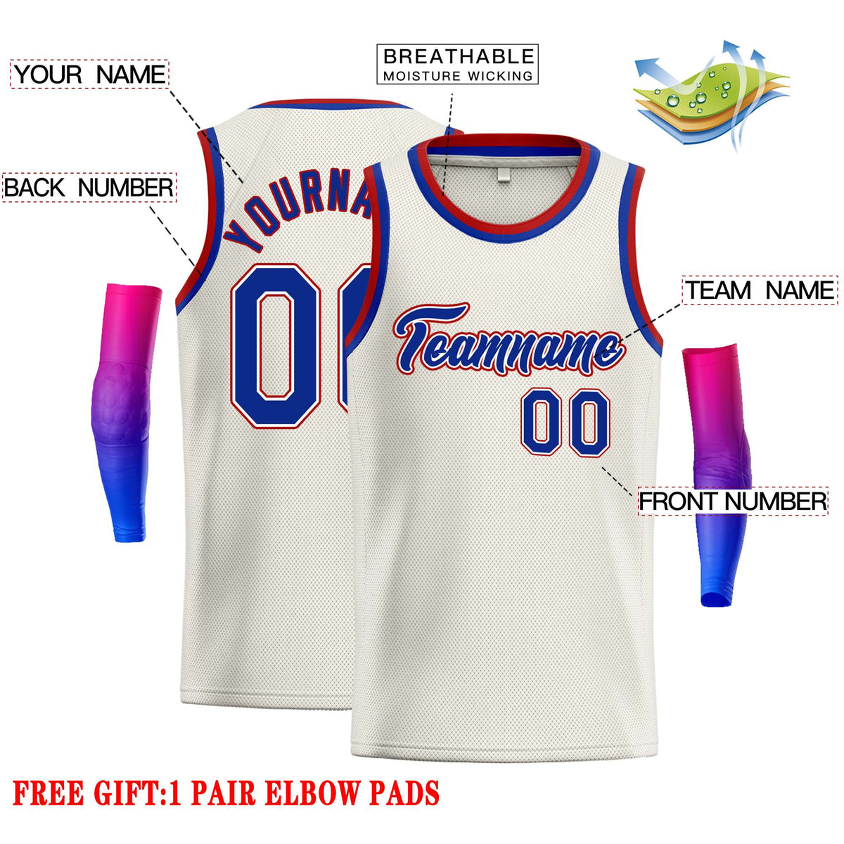 Custom Cream Royal-Red Classic Tops Casual Basketball Jersey