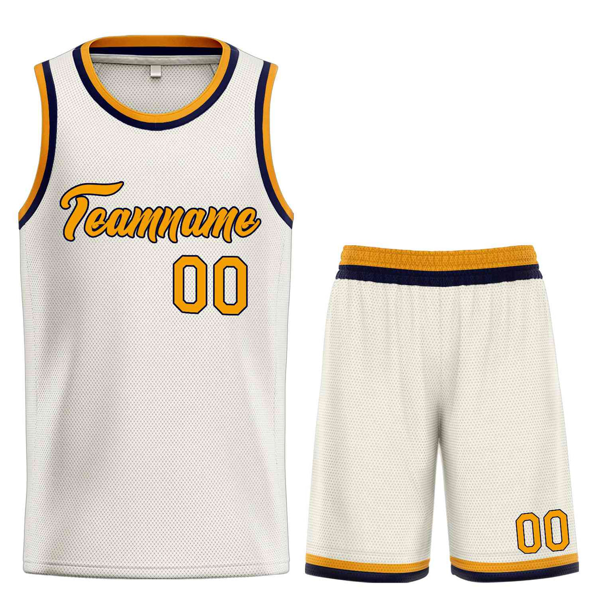 Custom Cream Yellow-Navy Heal Sports Uniform Classic Sets Basketball Jersey