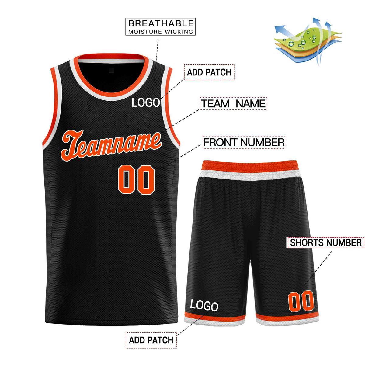 Custom Black Orange-White Classic Sets Sports Uniform Basketball Jersey