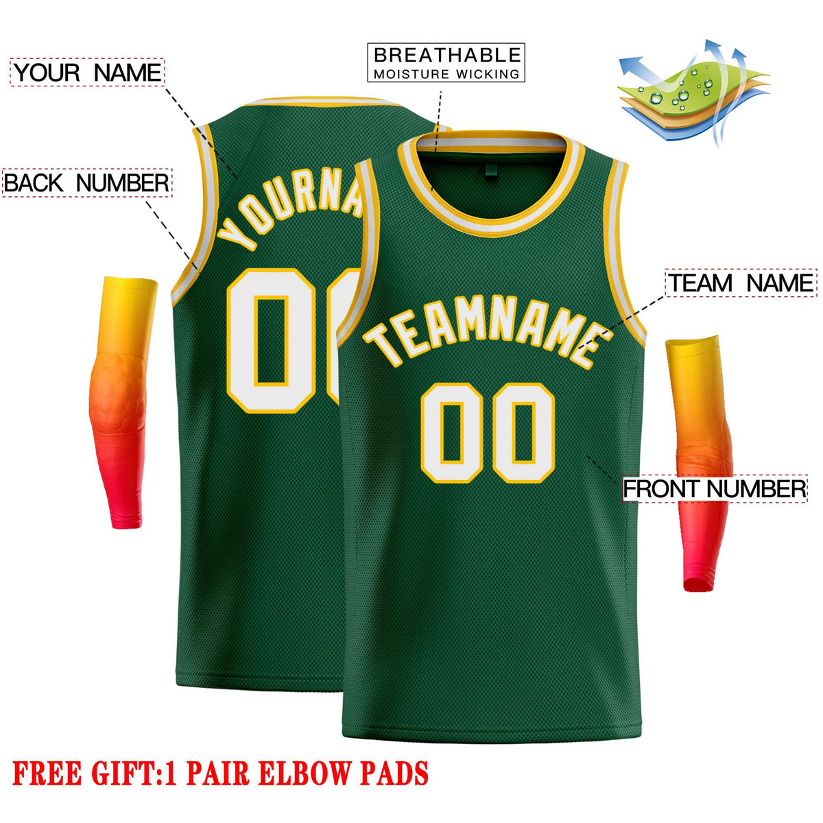 Custom Green White-Yellow Classic Tops Casual Basketball Jersey