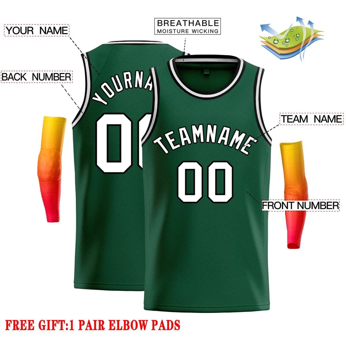Custom Green White-Black Classic Tops Casual Basketball Jersey