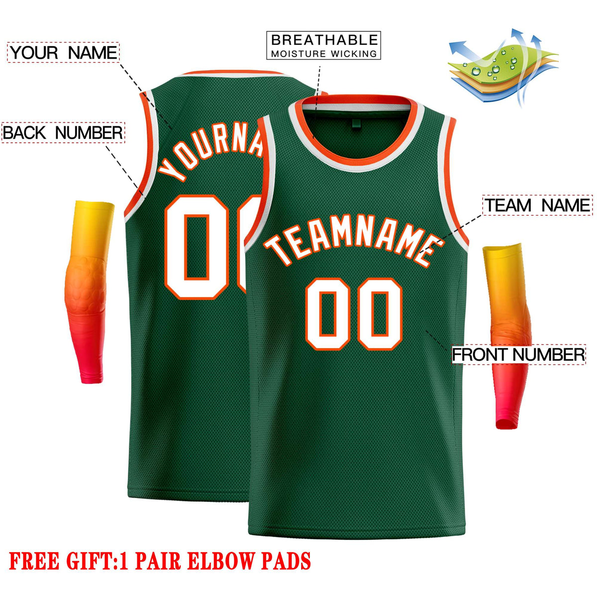 Custom Green White-Orange Classic Tops Casual Basketball Jersey