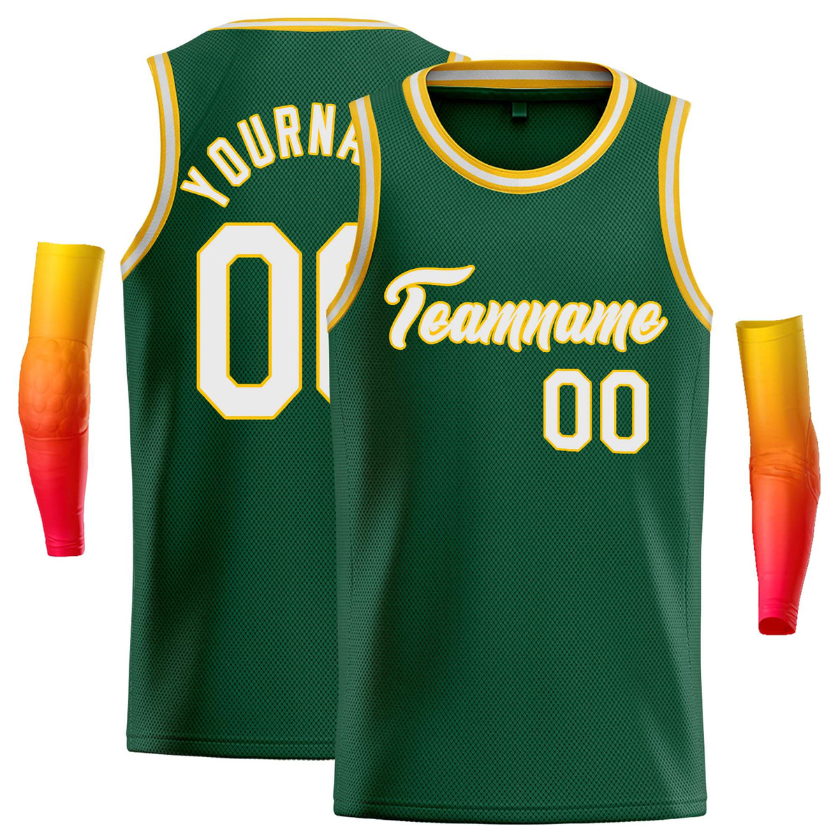 Custom Green White-Yellow Classic Tops Casual Basketball Jersey