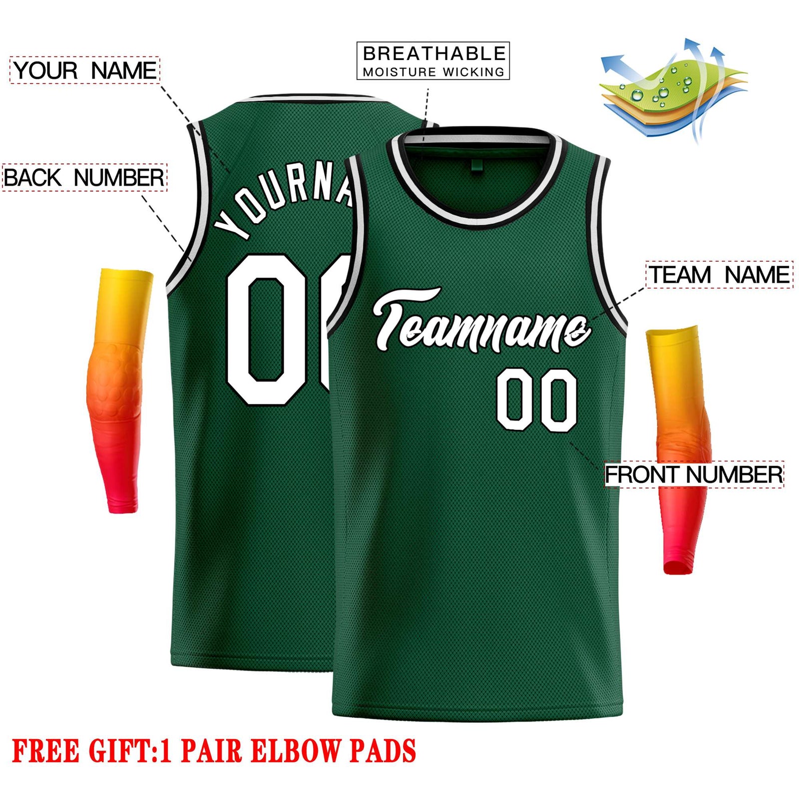 Custom Green White-Black Classic Tops Casual Basketball Jersey
