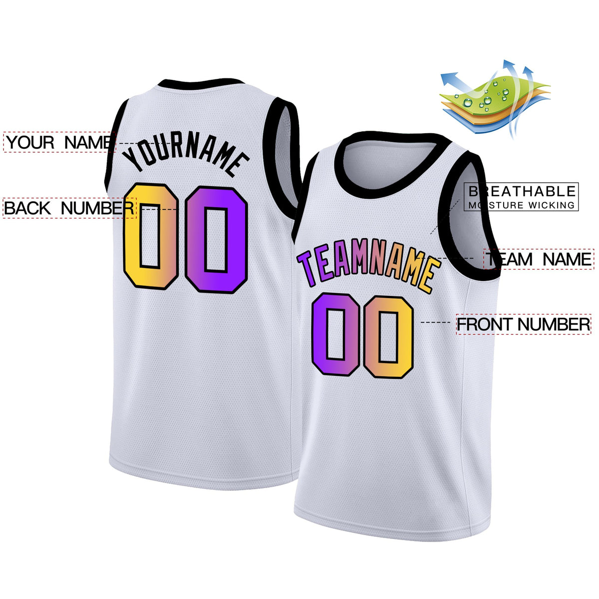 Custom White Purple-Black Gradient Fashion Tops Basketball Jersey