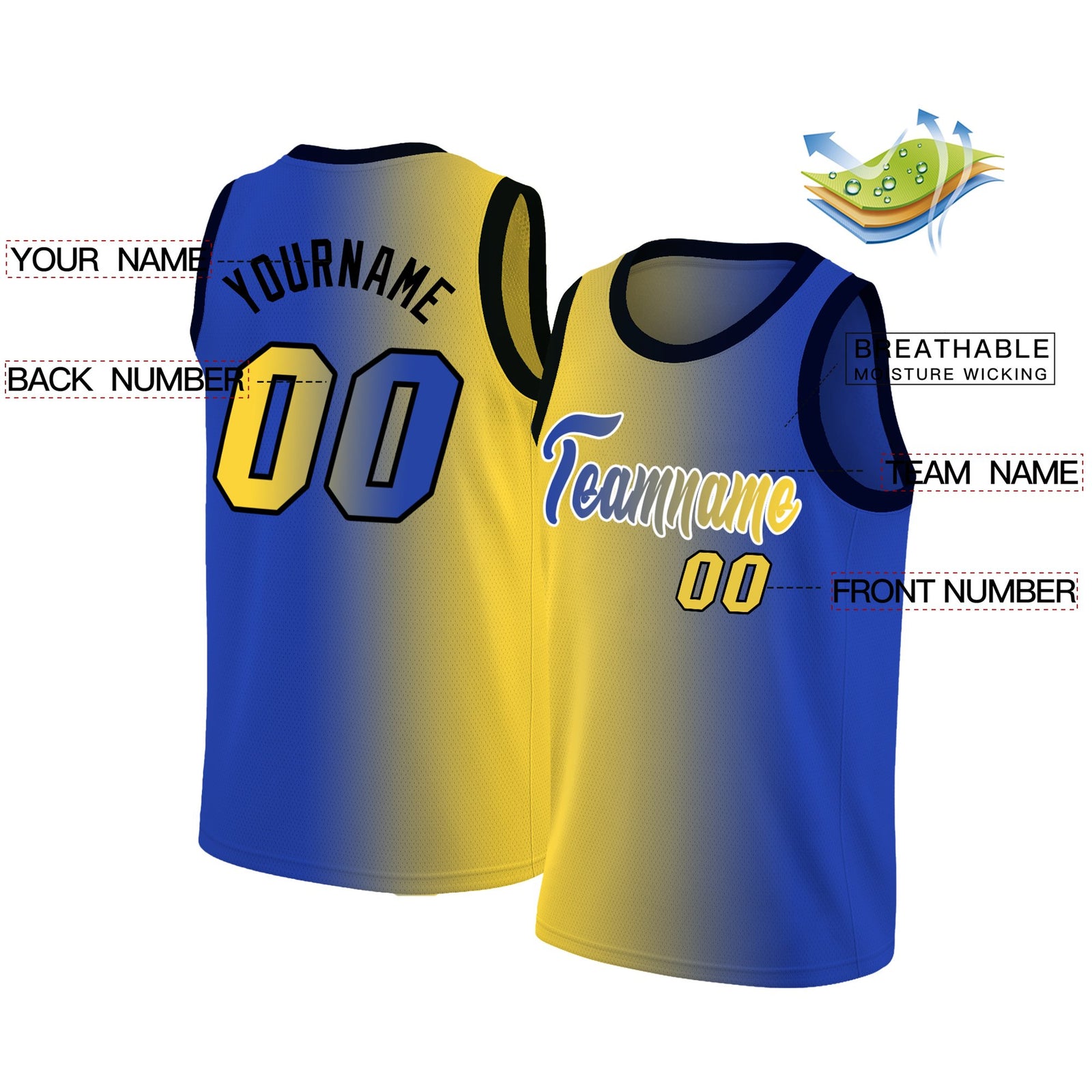 Custom Yellow Royal-White Gradient Fashion Tops Basketball Jersey