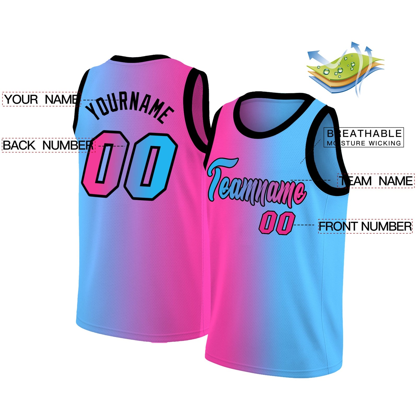 Pink and blue Basketball Jerseys | gradient style
