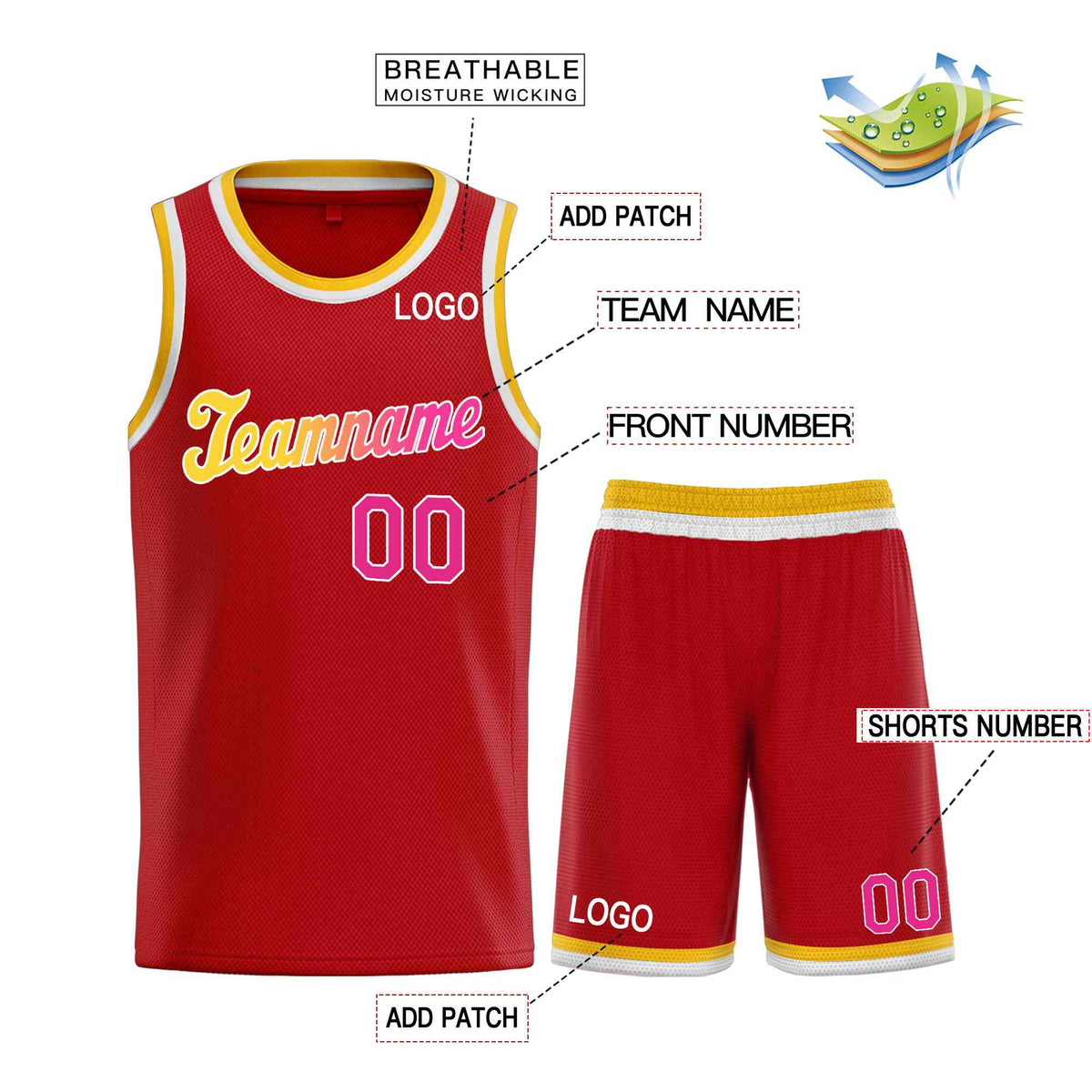 Custom Red Yellow-White Classic Sets Sports Uniform Basketball Jersey