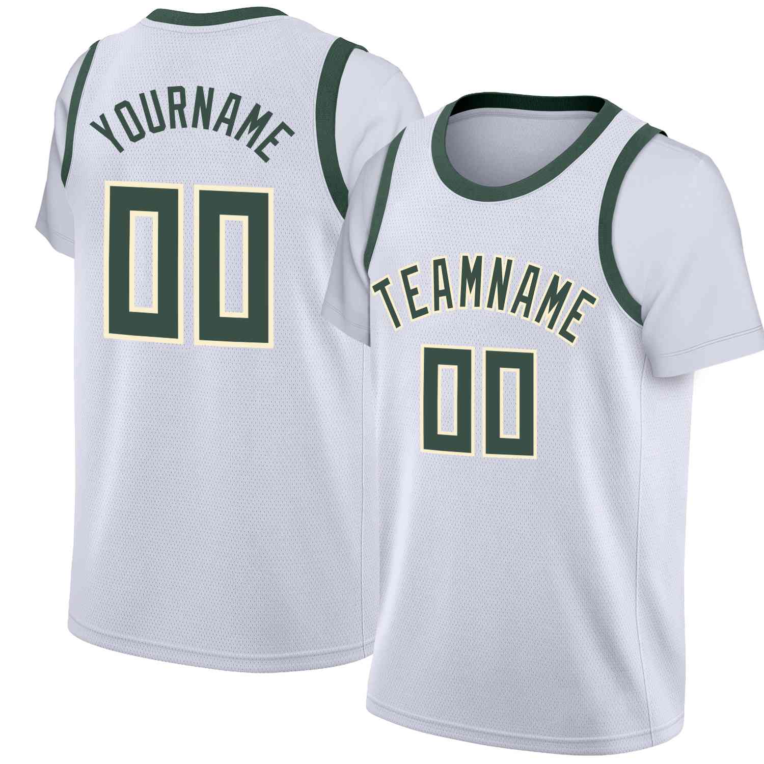 Custom White Hunter Green-Cream Classic Tops Casual Fake Sleeve Basketball Jersey