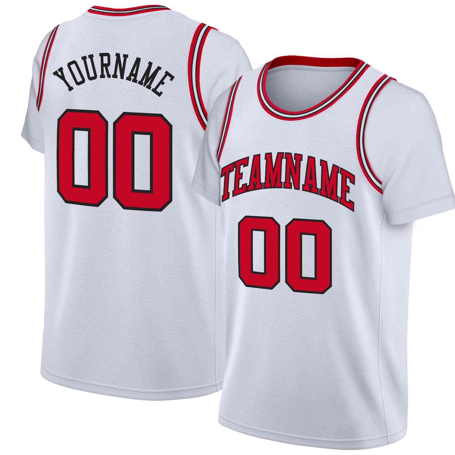 Custom White Red-Black Classic Tops Casual Fake Sleeve Basketball Jersey