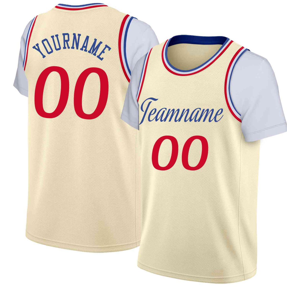 Custom Cream BlueClassic Tops Casual Fake Sleeve Basketball Jersey