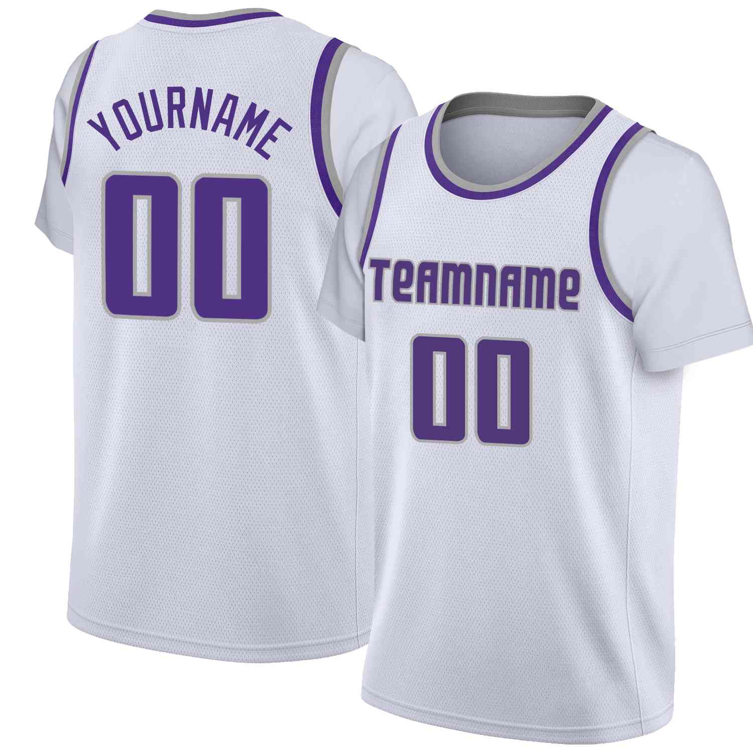 Custom White Purple-Gray Classic Tops Casual Fake Sleeve Basketball Jersey