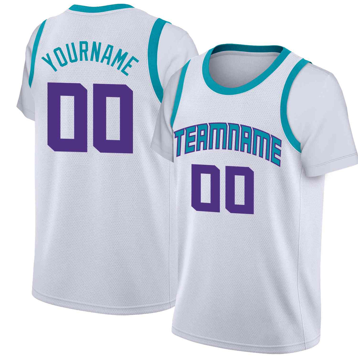 Custom White Light Blue-Purple Classic Tops Casual Fake Sleeve Basketball Jersey