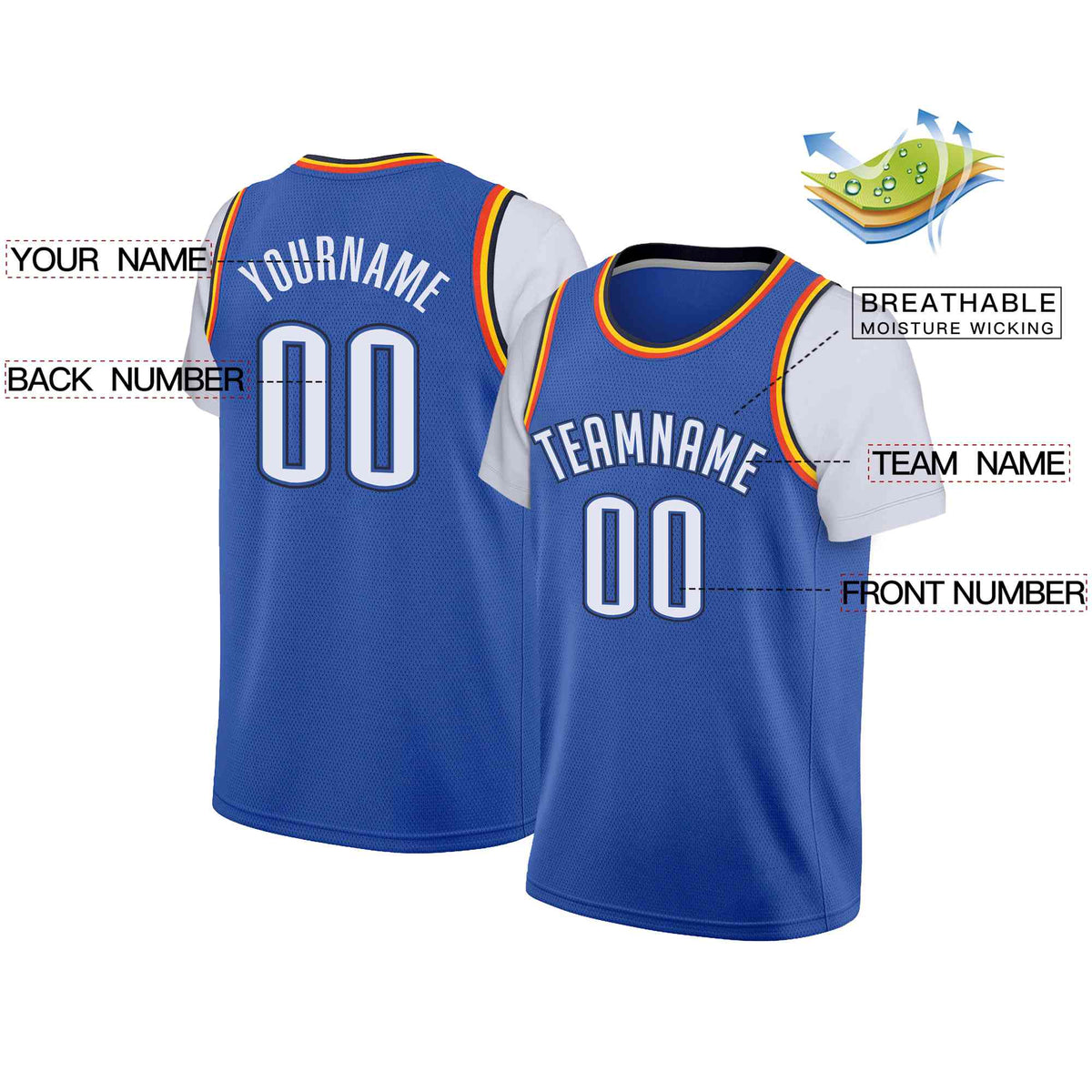 Custom Royal White-Royal Classic Tops Casual Fake Sleeve Basketball Jersey
