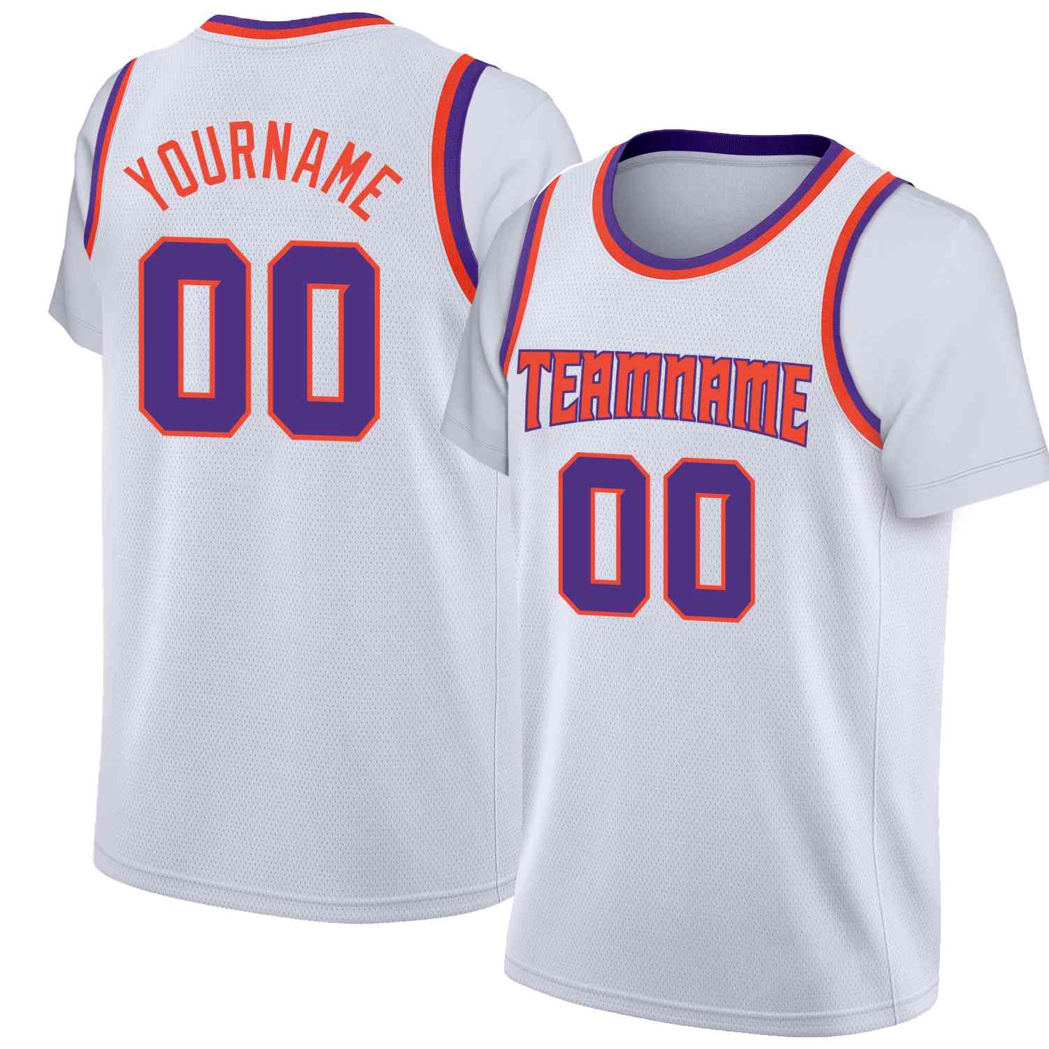 Custom White Orange-Purple Classic Tops Casual Fake Sleeve Basketball Jersey