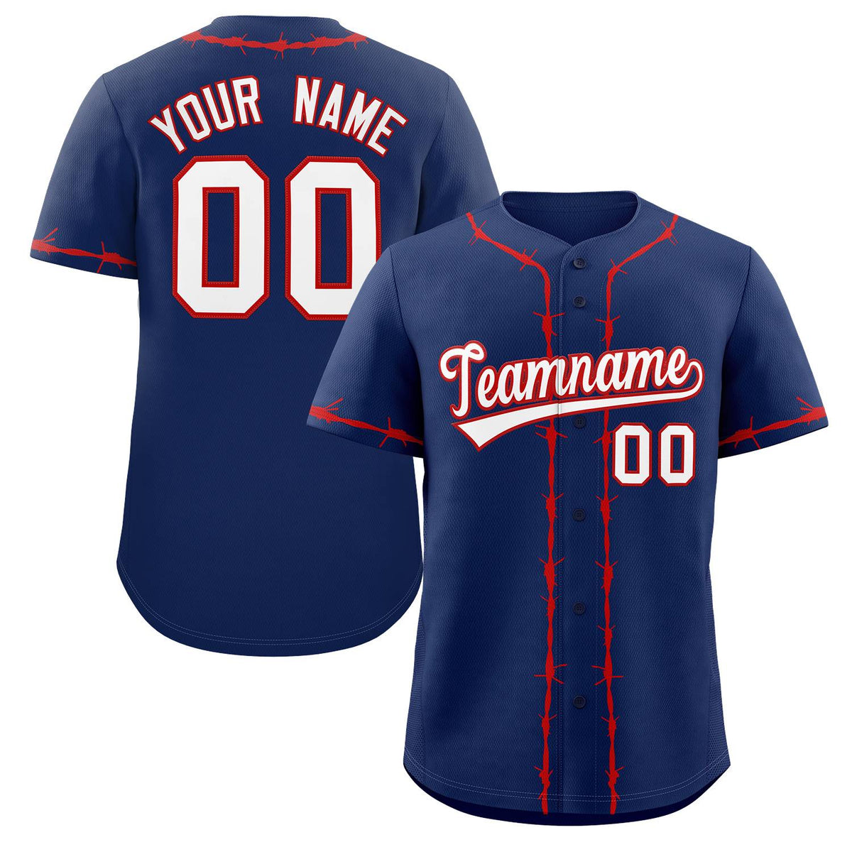Custom Navy Red Thorns Ribbed Classic Style Authentic Baseball Jersey