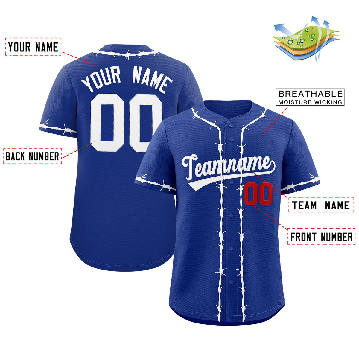 Custom Royal White Thorns Ribbed Classic Style Authentic Baseball Jersey
