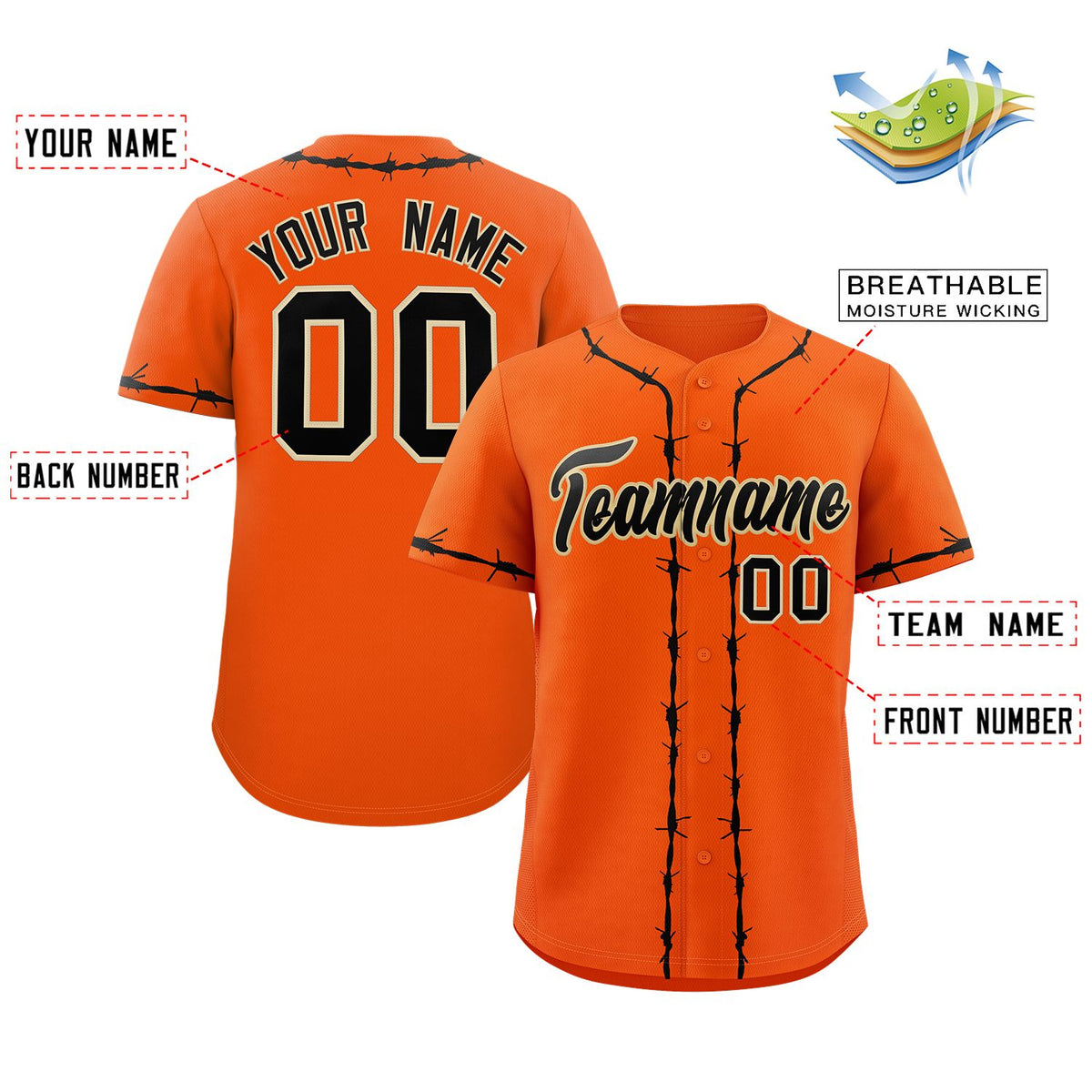 Custom Orange Black Thorns Ribbed Classic Style Authentic Baseball Jersey