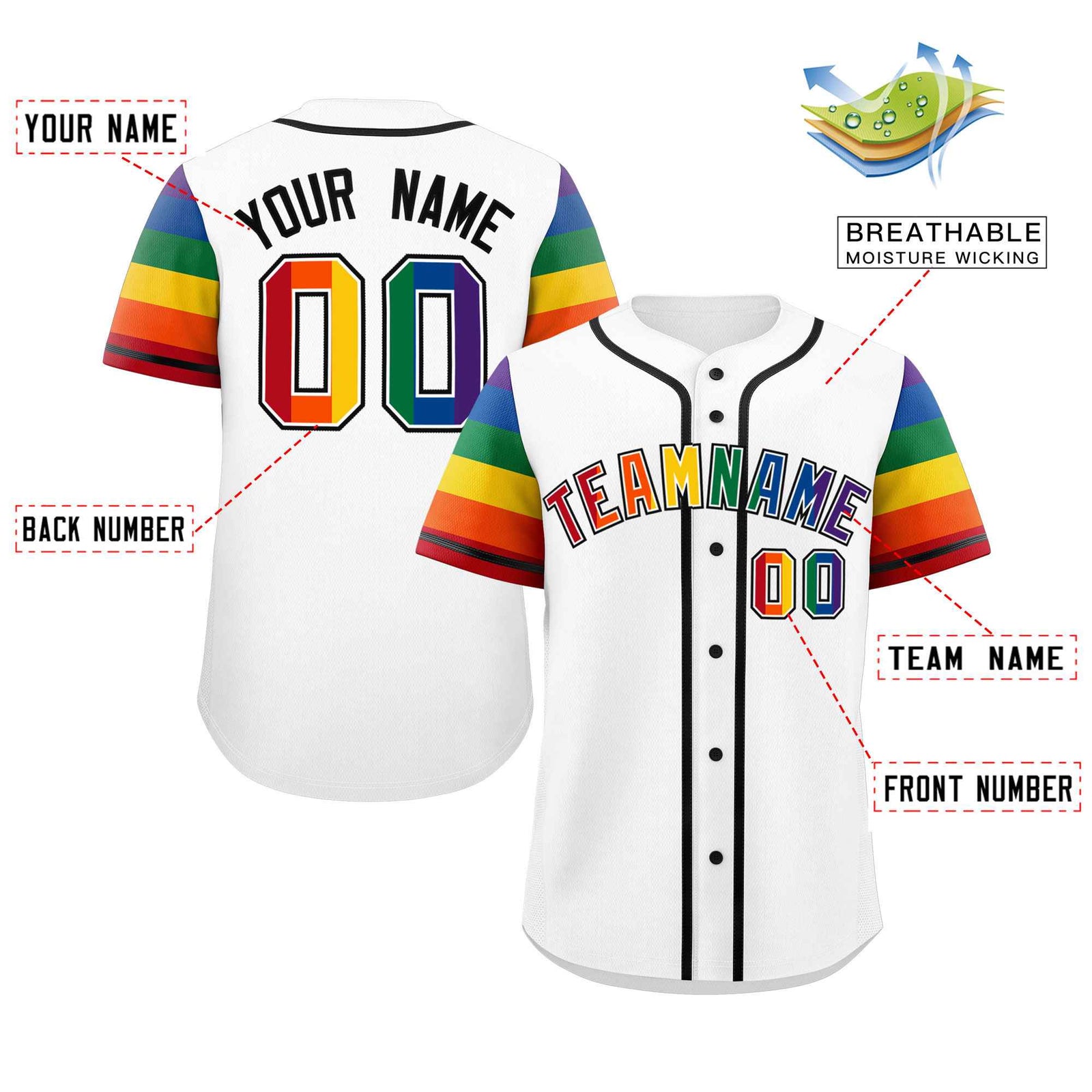 Custom White LGBT Rainbow For Pride Month Raglan Sleeves Authentic Baseball Jersey