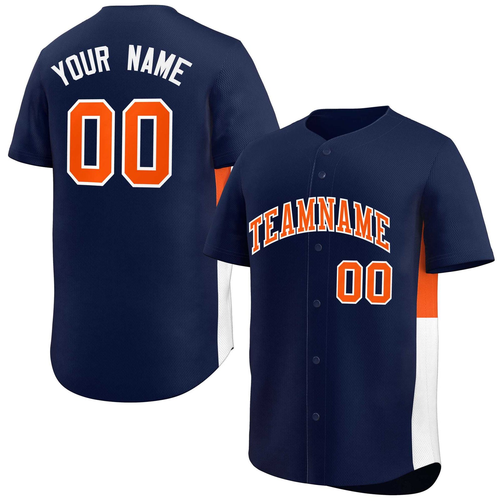 Custom Navy Orange-White Personalized Side Two-Tone Design Authentic Baseball Jersey