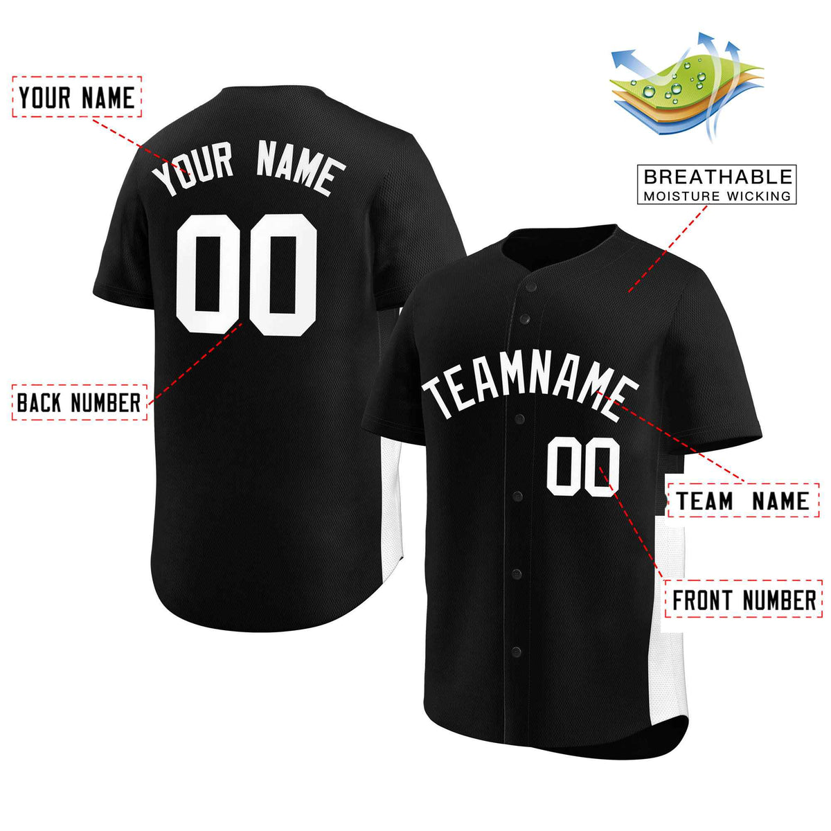 Custom Black White Personalized Side Two-Tone Design Authentic Baseball Jersey