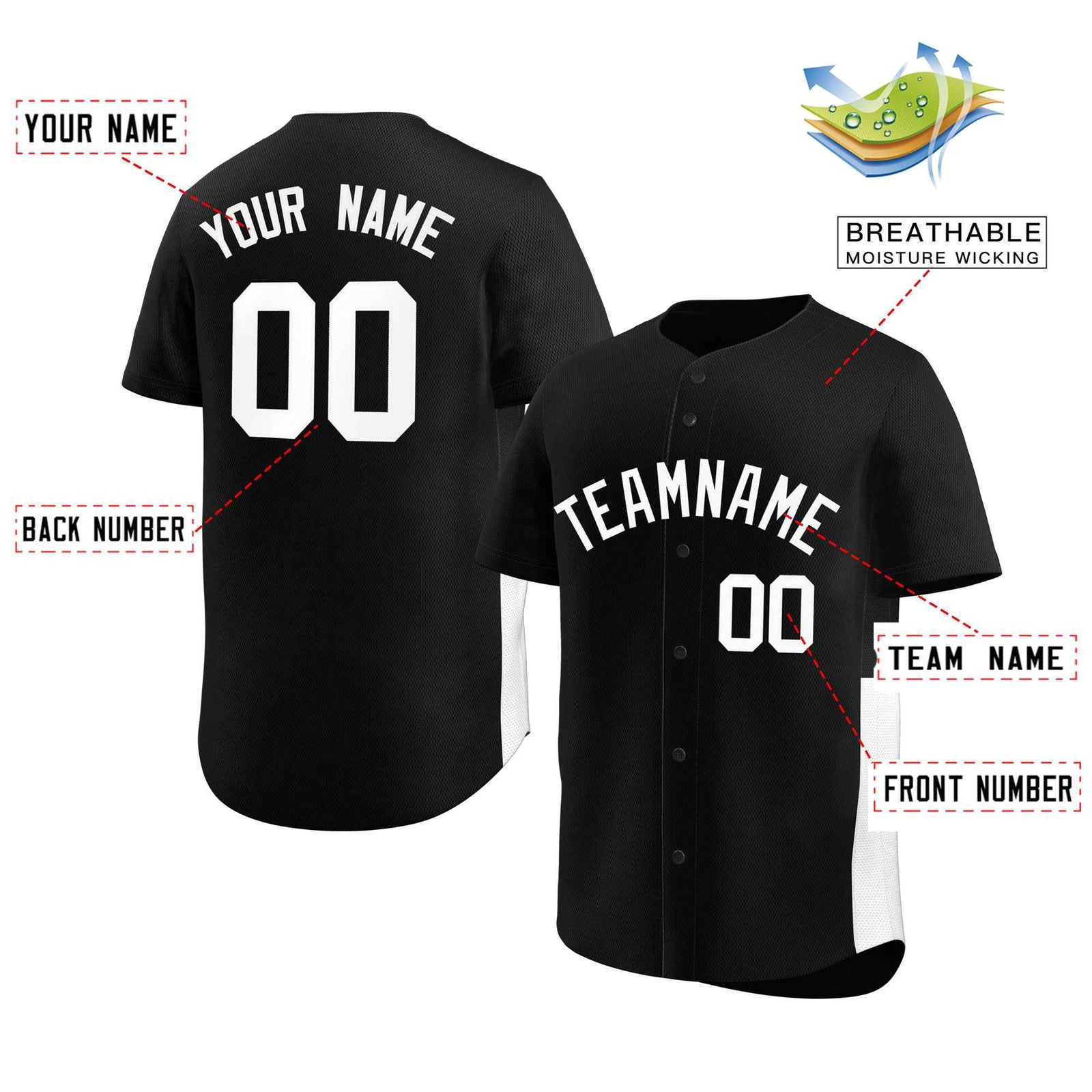 Custom Black White Personalized Side Two-Tone Design Authentic Baseball Jersey