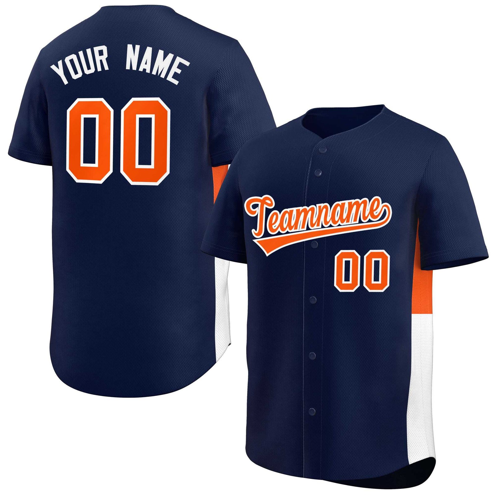 Custom Navy Orange-White Personalized Side Two-Tone Design Authentic Baseball Jersey