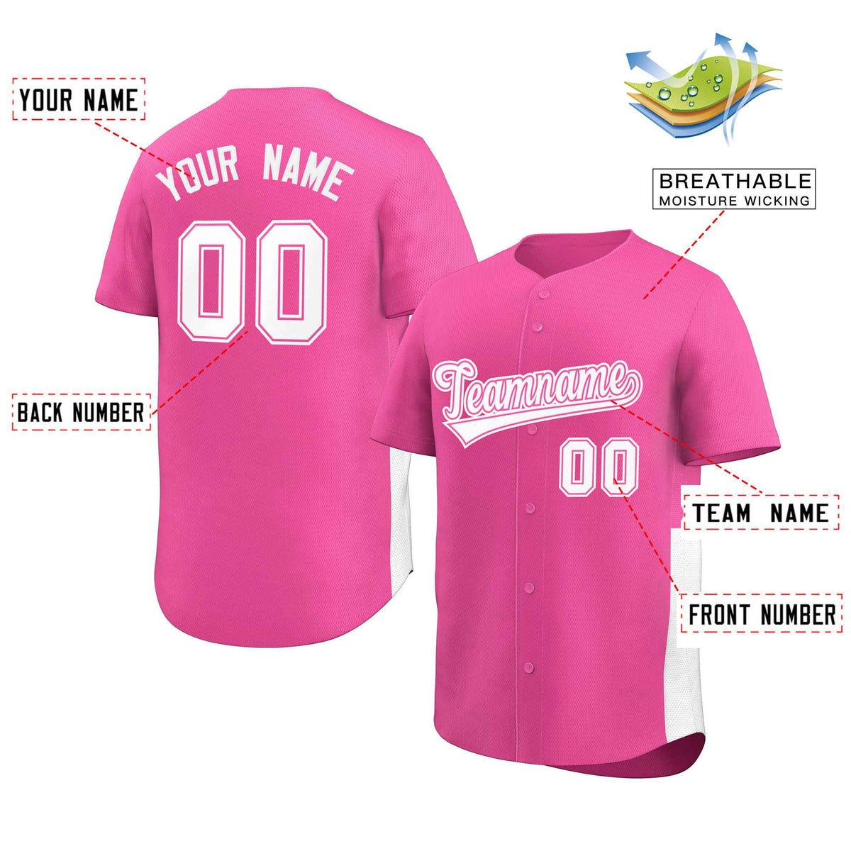 Custom Pink White Personalized Side Two-Tone Design Authentic Baseball Jersey