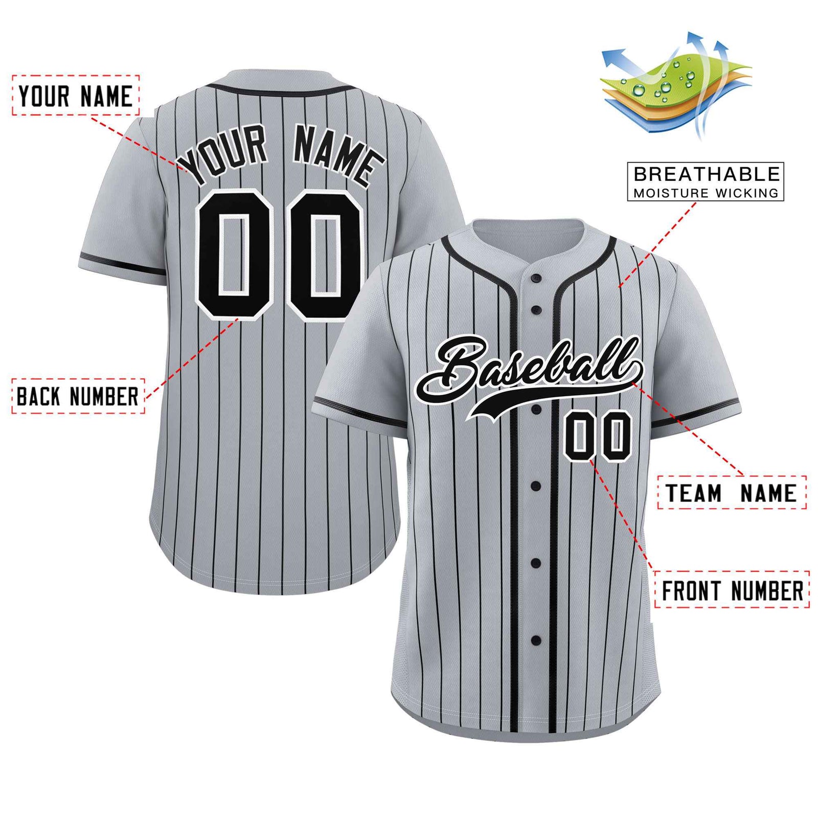 Custom Gray Black Stripe Fashion Raglan Sleeves Authentic Baseball Jersey