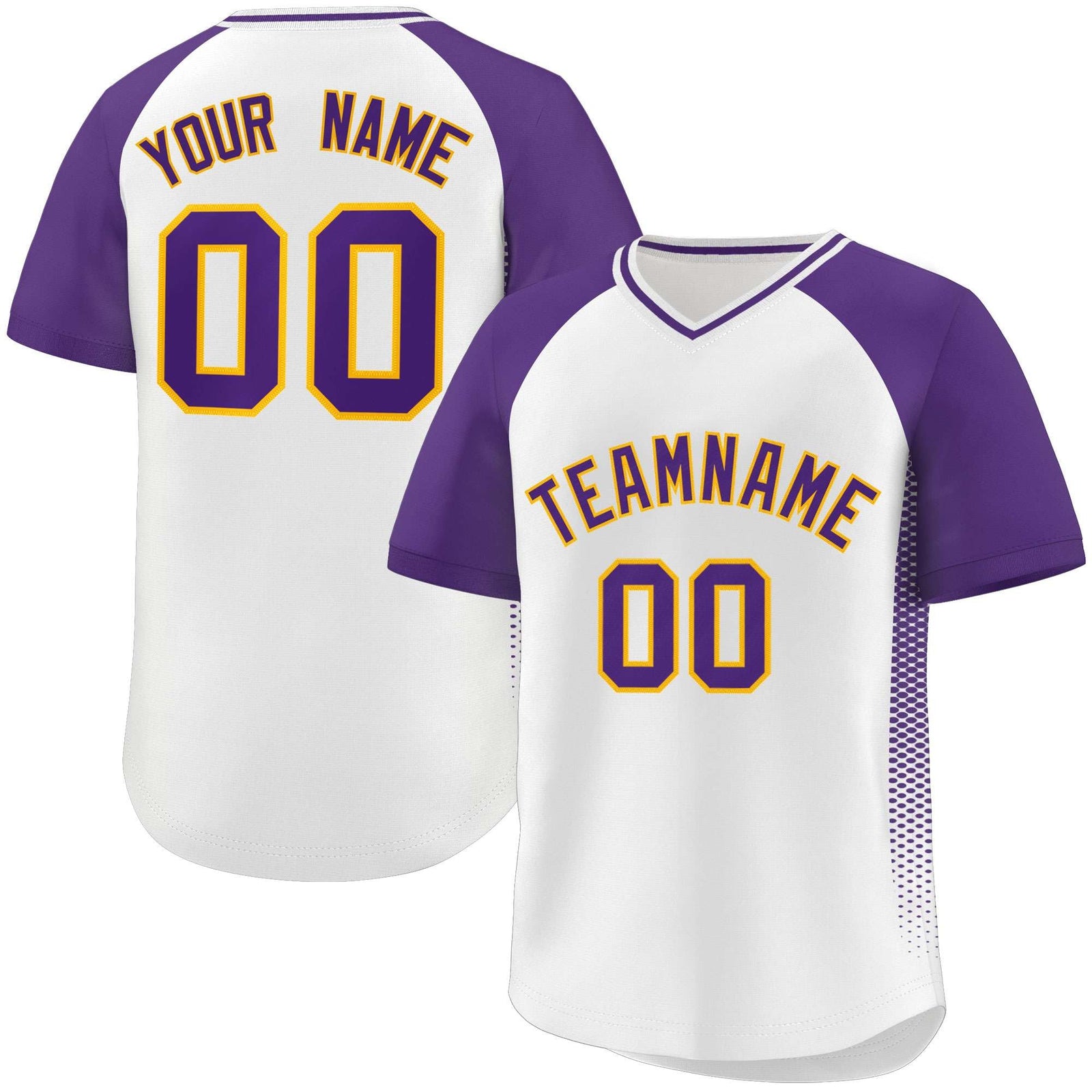 Custom White Purple Raglan Sleeves Side Spot Authentic Pullover Baseball Jersey
