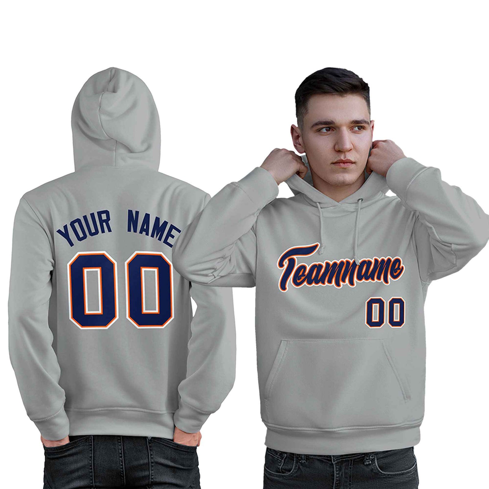 Custom Gray Royal-Orange Classic Style Personalized Sport Pullover Hoodie