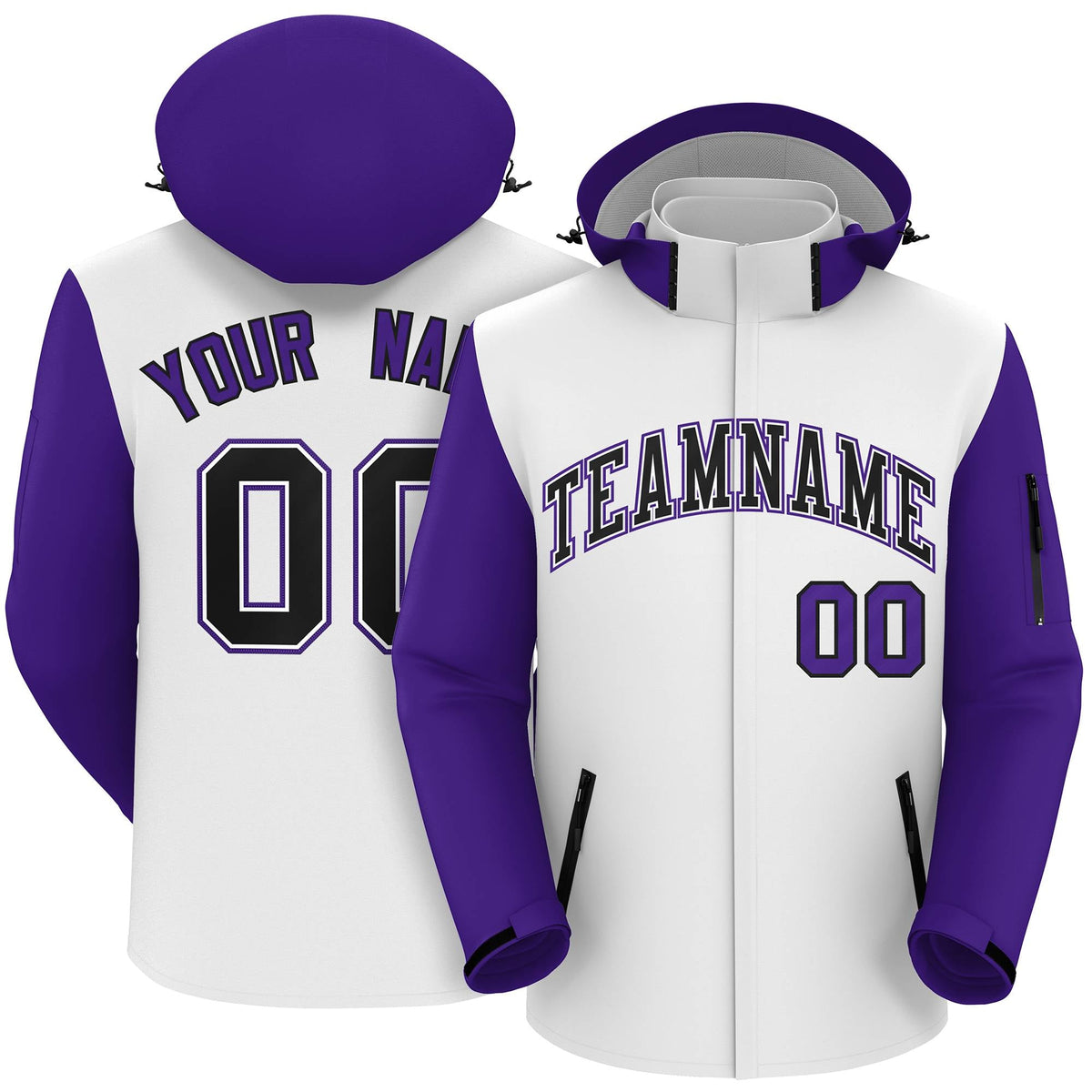 Custom White Purple-Black Raglan Sleeves Waterproof Jacket