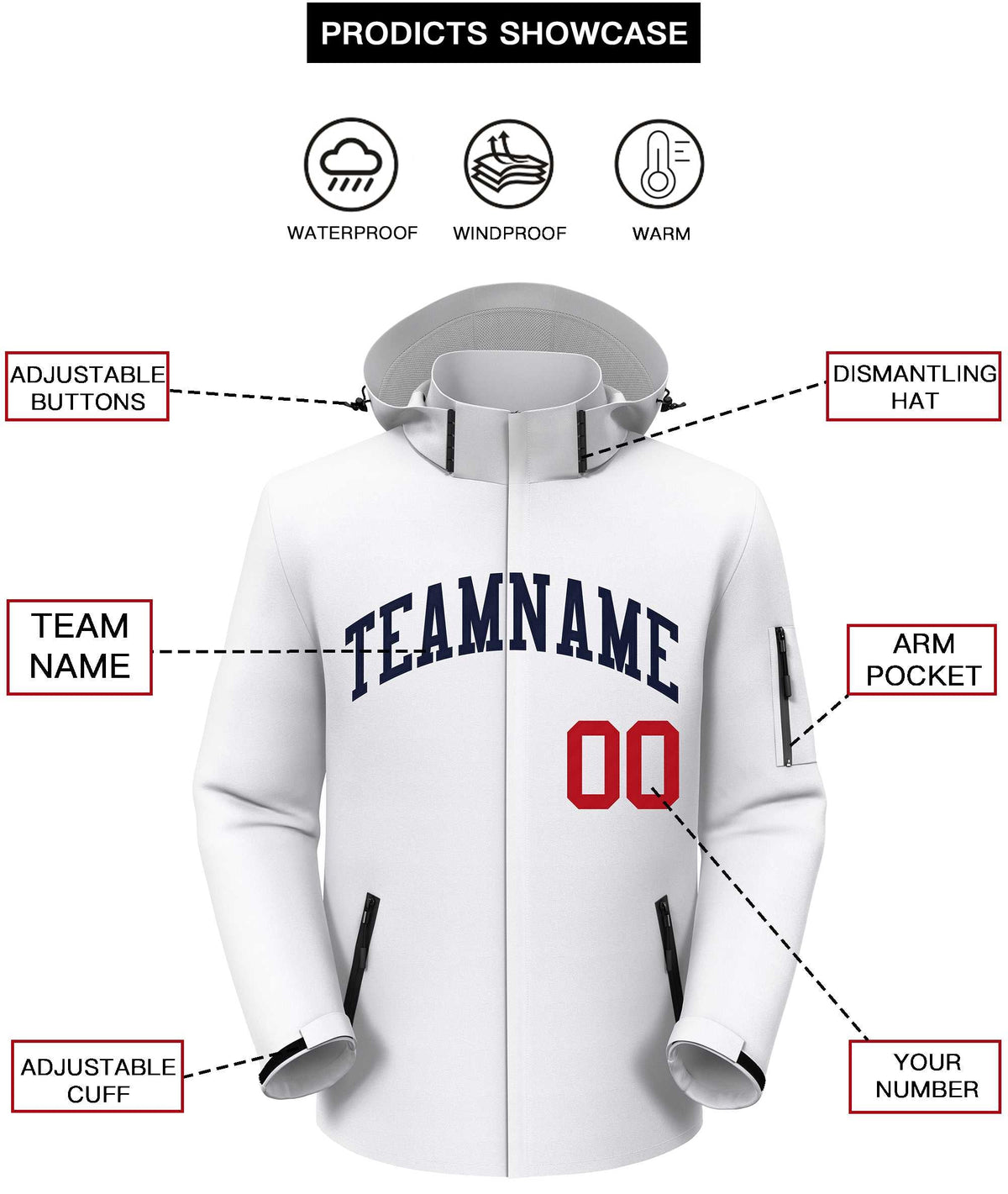 Custom White Navy Classic Style Waterproof Jacket