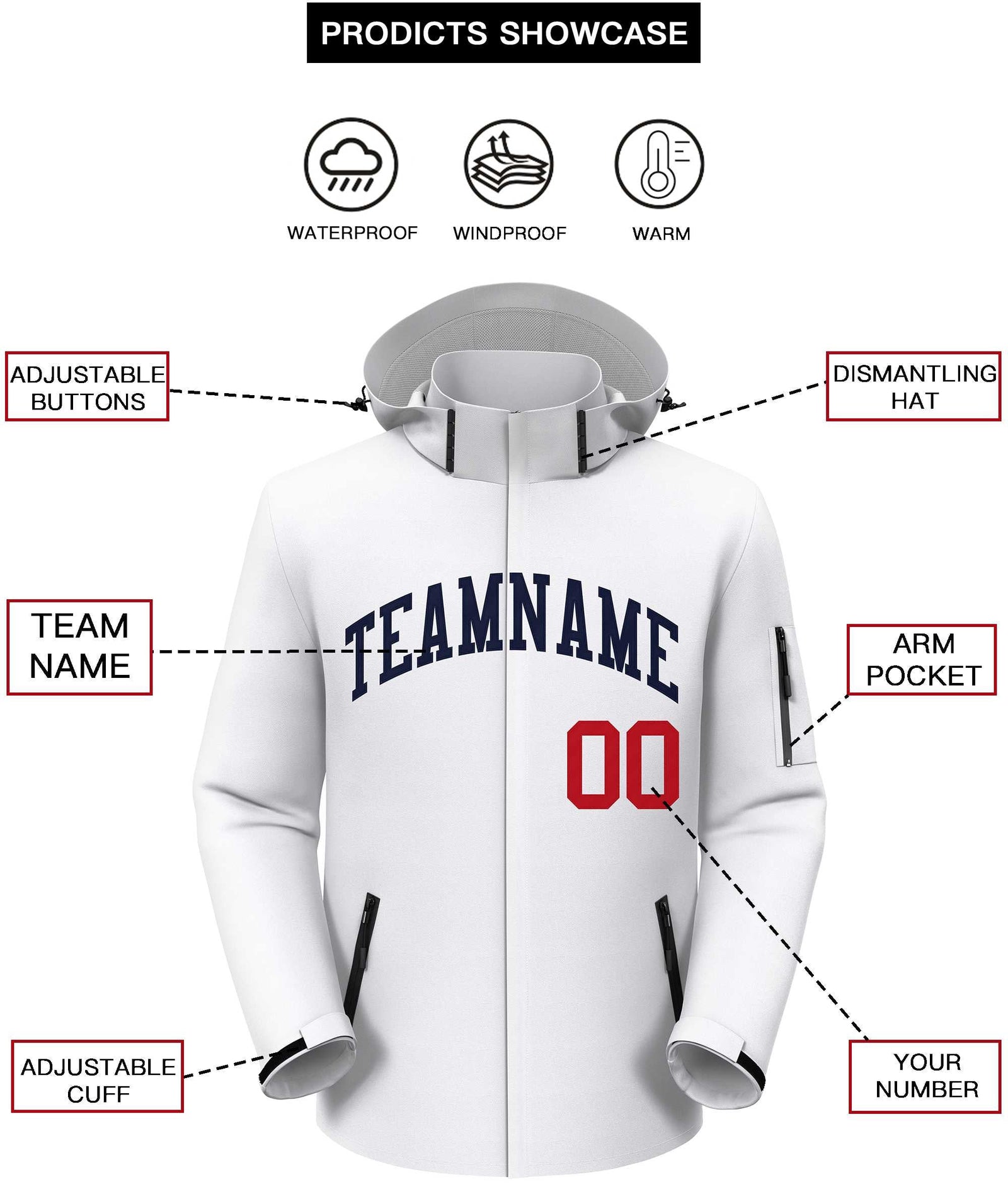 Custom White Navy Classic Style Waterproof Jacket