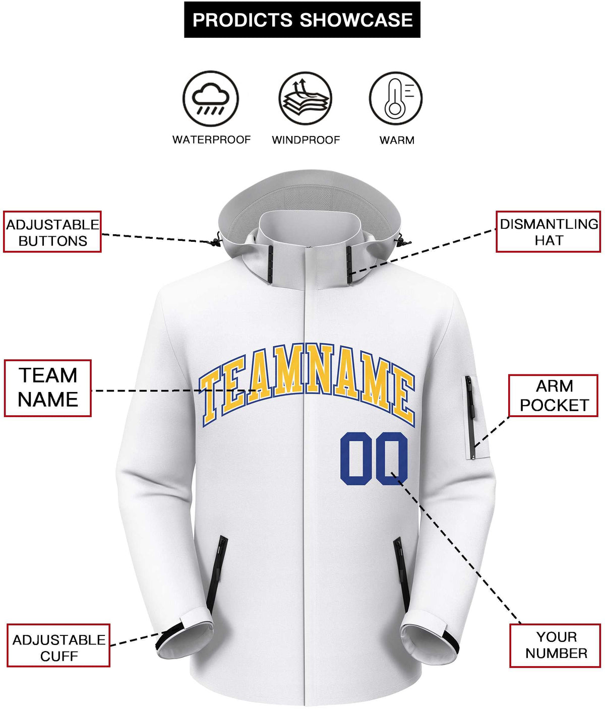 Custom White Gold-Royal Classic Style Waterproof Jacket